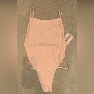 MissGuided square neck leg strap high leg swimsuit blush-Petite UK6 2/EUR 34/US2